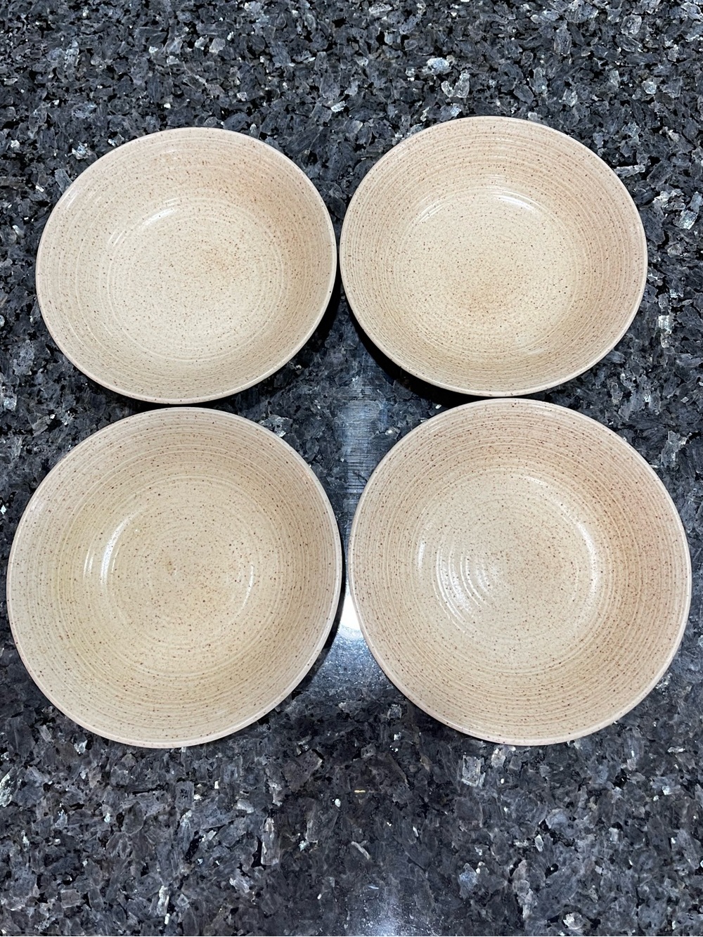 Set of 4 Homespun Churchill Stonecast Range Cream Speckled Bowls 7.25” England